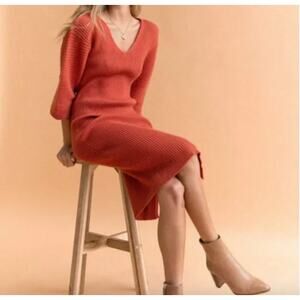 Petal + Pup Rust Orange Ribbed Balloon Sleeves Caledonia Sweater Midi Dress XS